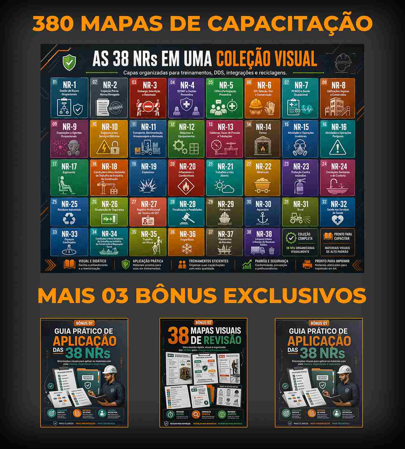 380 Mapas de Capacitação + 3 Bônus Exclusivos para Técnicos em Segurança do Trabalho